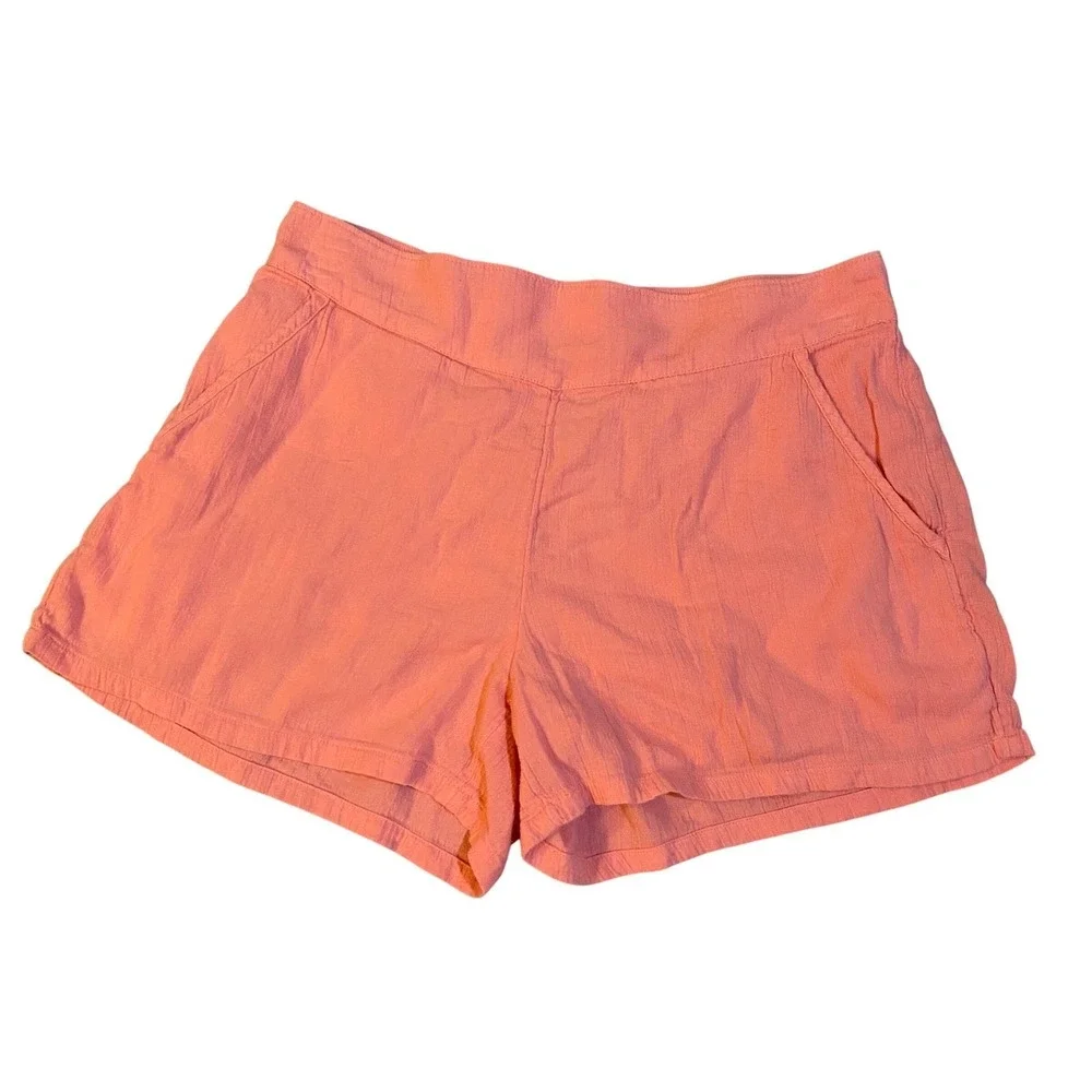 Aerie Coral‎ Pink Cotton Linen Blend High Waisted Shorts Womens Small Pockets